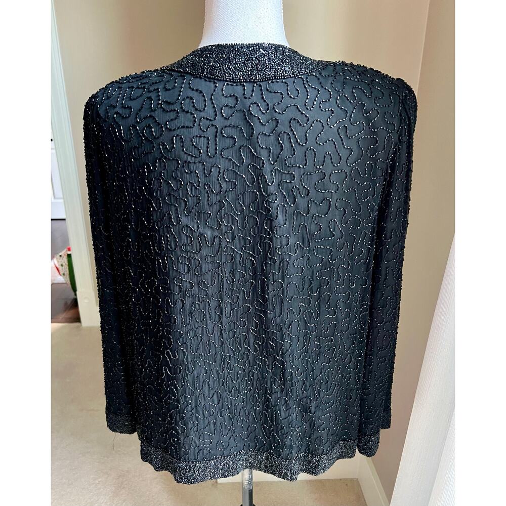 Laurence Kozar black beaded cocktail evening jacket size PM - Picture 5 of 6